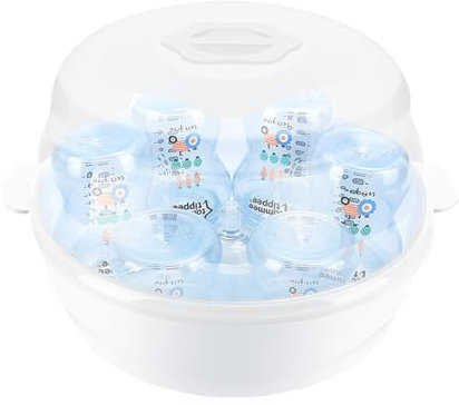 Baby Bottle Sterilizer for Microwave - Steam Cleaning Box, Holds 6 Bottles, 4-Minute Quick Clean - for Home, Travel, Daycare - Safe Steam