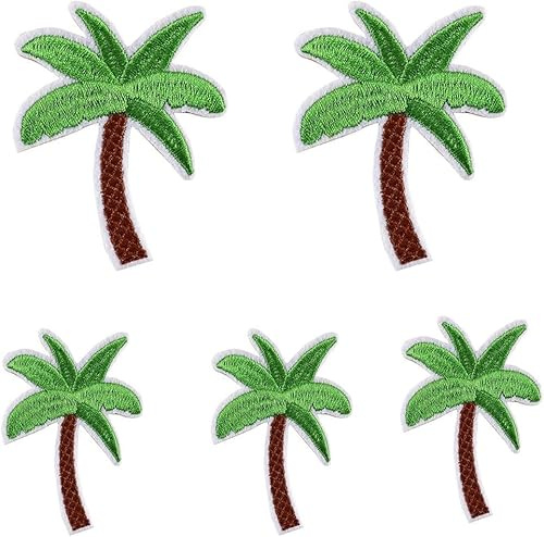 5Pcs Green Appliques Art Crafts for DIY Clothing Accessories,Coconut Palm Tree Embroidered Patch Iron on Patch DIY Sewing Applique Trim and Embellishments Applique Patches, Appliques
