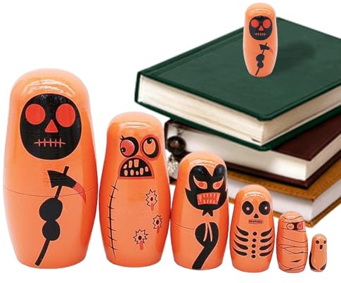 Générique Russische Puppen, zum Verziehen, 6 Stück, Halloween-Puppen, aus Holz, Cartoon-Spielzeug für Frauen, Männer, Freunde, Familie, Jugendliche, Mädchen, Jugendliche und