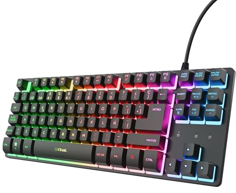 GXTrust 833 Thado Teclado Gamer TKL Disposición QWERTY Español, Teclado Retroiluminado RGB de Membrana Tenkeyless (20% Más Pequeño), Anti-Ghosting, Cable USB, PC Ordenador Portátil, Negro