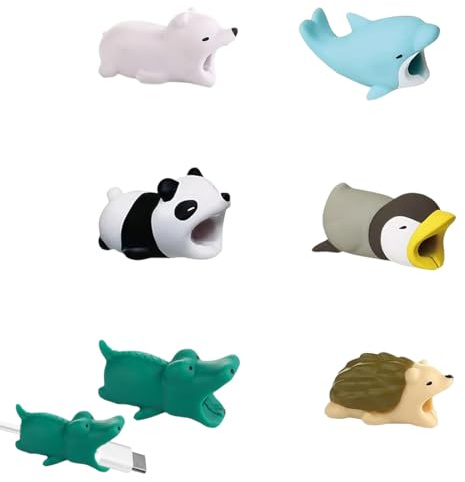 LACHT 6pcs Kabelschutz Tiere Beißen, kabelschutz tiere, ladekabel schutz,cable guy, Niedlich Ladekabel Schoner Tier für die Meisten Mobiltelefone und iPad-Ladegeräte