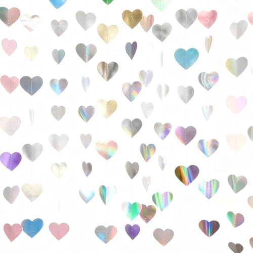 2 Stück Set Papier Girlande Herz Girlande 26Ft Hochzeit Hängende Girlanden Dekoration Holografisch Girlande Deko für Hochzeit Brautdusche Engagement Valentines Geburtstag Party