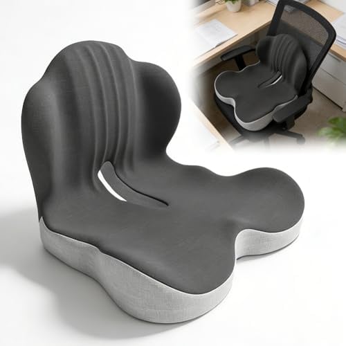 Orthopädisches Sitzkissen mit Rückenlehne, L-Förmige Ergonomisches | Sitzpolster aus Memory Schaum mit Lendenwirbelstütze & Druckverteilung, lendenwirbelkissen für Bürostuhl, Auto & Rollstuhl