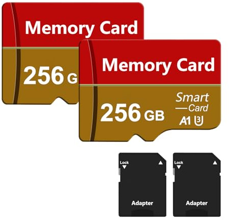 2 Pack Tarjetas SD de 256 GB con Adaptador, Alta Velocidad Memory Card, Gran Capacidad Portátil TF Card para Gopro Cámara Teléfonos, Smartphones, Drones, Tabletas