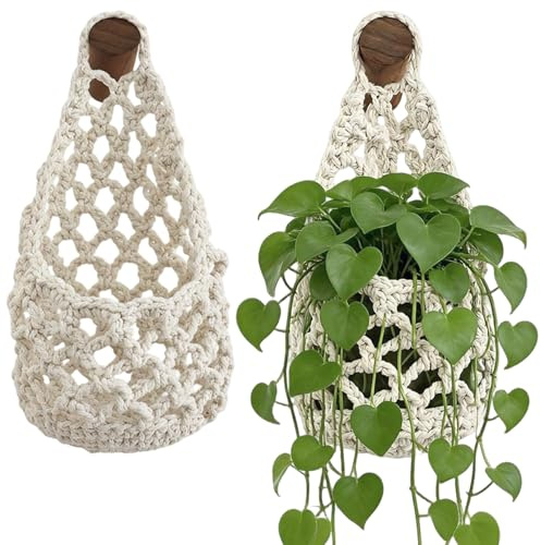 Aetherize 2 pezzi Macrame Ganci per piante Corda di cotone intrecciata a mano Appeso a parete Porta piante Boho Cesto appeso per parete Macrame per interni