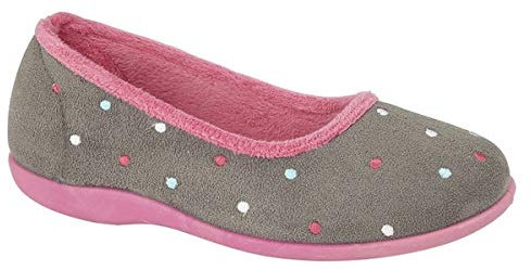 Sleepers Womens Isla Memory Foam Dotted Ballerina Slippers Grey/Fuchsia 7 UK