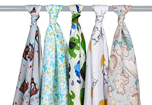 Mullwindel/Spucktücher/Stoffwindeln, 5er Pack, bunt, 80x80 cm, 100% Baumwolle, doppelt gewebt, zertifizierte Herstellung (Jungen 2)
