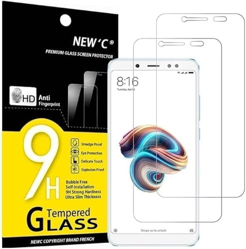 NEW'C 2 Piezas, Protector Pantalla para Xiaomi Redmi Note 5, Cristal templado Antiarañazos, Antihuellas, Sin Burbujas, Dureza 9H, 0.33 mm Ultra Transparente, Ultra Resistente