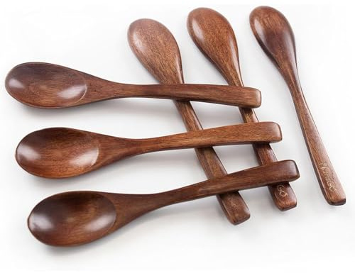 HANSGO Wooden Spoons for Eating, 6PCS Small Wooden Soup Spoons for Honey Coffee Stirring Tea Jam Bath Salts, 6 Inches