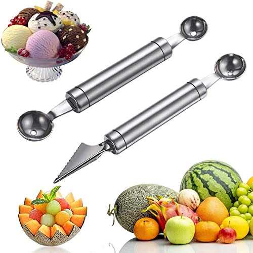 2 Pièces Outil à Découper Les Fruits Éplucheur de Fruits Cuillère de Melon, Couteau à Fruits 2 en 1,Cuisine Multifonction en Acier Inoxydable Coupe Salade de Bricolage avec Coupe