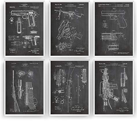 Gun Patent Poster - Set Of 6 - M16 1911 Shotgun Bolt Gun AR15 Glock - Jahrgang Bild Drucke Kunst Geschenke Zum Männer Frau Entwurf Dekor Art Blueprint - Rahmen Nicht Enthalten
