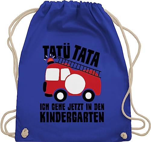 Turnbeutel Rucksack - Hallo Taschen - Tatü Tata Ich gehe jetzt in den Kindergarten - Feuerwehrauto - Unisize - Royalblau - geschenk kita start kindergartentasche kindergartenkind 1. kindergartentag