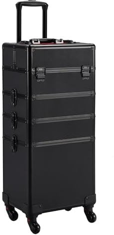 Yaheetech Cosmetic Case Professional Makeup Case 4-in-1 Beauty Organiser Aluminum Rollling Trolley Box Black