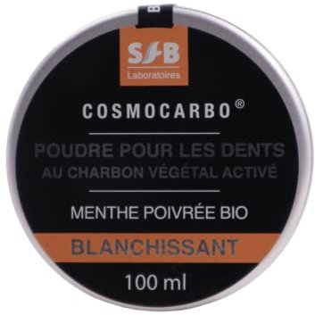 SFB Laboratoires - Poudre de Charbon Actif Blanchiment Dentaire - Élimine les Taches - Rafraîchit l'Haleine avec Huile Essentielle de Menthe Poivrée Bio - Soin Buccal Naturel - 100% Français - 40g