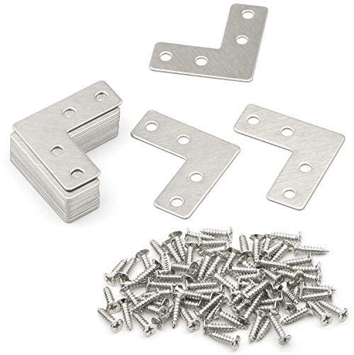 Pxyelec L Shape Flat Bracket Corner Brace - 4-Hole Mending Plates for Wood, 40x40mm/1.57x1.57 Inch, Plated Repair Connector Joint Bracket, Furniture Fixture Protector (20 Pack)