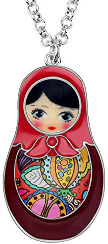 DUOWEI Zinklegierung Emaille Matroschka-Puppe Halskette Cartoon Russische Puppe Anhänger Schmuck Festival Matroschka Geschenke für Frauen Mädchen