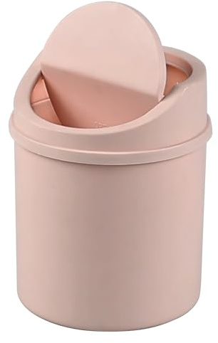 Qskely 2 L Mini Desktop Bin with Lid, Mini Table Top Swing Bin, Pink