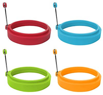 Eierringe aus lebensmittelechtem Silikon, mehrfarbig, Eierring-Formen zum Kochen, Spiegeleierringe (4 Stück, 10,2 cm)