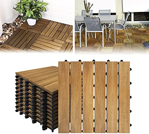 LARS360 Dalles de sol en bois d'acacia - Pour terrasse, balcon, jardin - Avec système à clic et drainage - Pour terrasses, balcons, jardin - 5 m² (55 pièces) - Modèle A