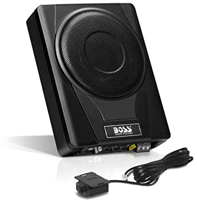 BOSS Audio Systems BASS8 - Subwoofer per auto alimentato da 20,3 cm, 800 ad alta potenza, basso profilo, amplificatore integrato, per camion, scatole e contenitori, controllo remoto del subwoofer