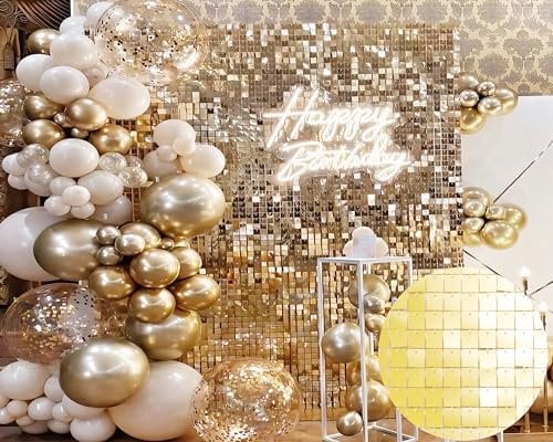 Kate Gold Schimmernde Wand Hintergrund Quadratisch Pailletten Glitzer Foto Hintergrund Paneel Dekoration für Geburtstag Party Hochzeit Jahrestag 30×30 cm (24 STK.)