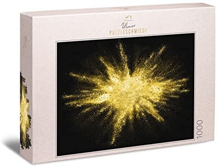 Ulmer Puzzleschmiede - Puzzle „Gold Rush“ - Impulsives Gold-Puzzlemotiv mit 1000 Teilen - Goldener Stern auf schwarzem Grund - Kreative Idee als Impossible-Puzzle in Gold - Puzzle Made in Germany