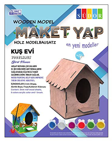 Bastelzone Vogelhaus Modellbausatz aus Holz zum Bemalen. mit Farben und Pinsel. MDF-Holzpuzzle Modellbau 3D Holzbausatz für Kinder