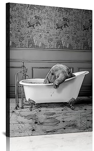 Tier In Der Badezimmer Bilder, Schwarz Weiß Tier Badewanne Bild, Lustig Wandbilder Drucke Leinwand Poster, Kunst, Wandkunst, Minimalistische Wohnkultur - Ohne Rahme (Tier -2, 40x60)