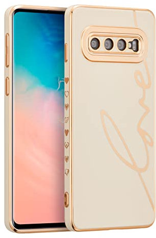 RALEAVO Soft Hülle für Samsung Galaxy S10 Cute Galvanische Kanten mit Einfachem Muster Stoßfest Robuste Stoßstange TPU Schutzhülle für Samsung S10-Weiß