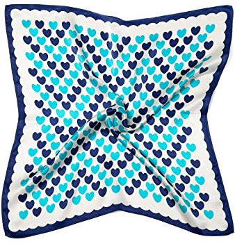 MayTree Seidentuch aus 100% Maulbeer-Seide - Quadratisch Herzen blau weiß 53x53 - Luxuriöses Damen Halstuch - Eleganter Bandana-Schal für Damen - Luxus und Komfort für Erwachsene