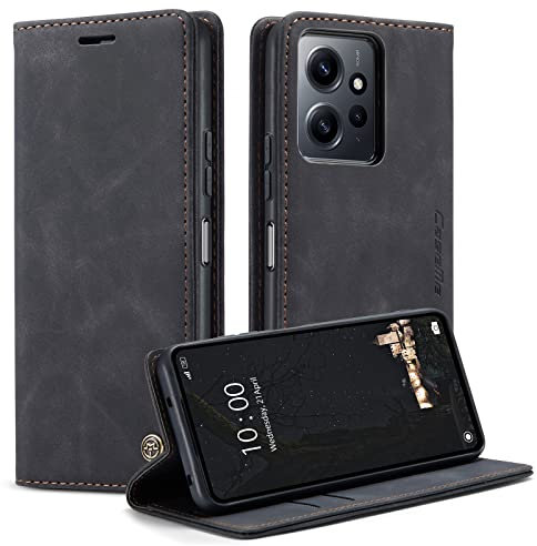 KZB Handyhülle für Xiaomi Redmi Note 12 4G Hülle Premium Lederhülle Klappbar Flip Case Tasche Magnet Kartenfach Standfunktion Schutzhülle für Xiaomi Redmi Note 12 4G - Schwarz