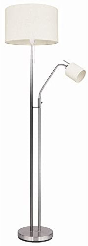 GLOBO Stehleuchte Wohnzimmer Deckenfluter mit Leselampe Stehlampe Stoffschirm Zugschalter, Fernbedienung dimmbar Memory Funktion, 2x RGB LED warmweiß, DxH 40 x 175 cm