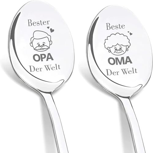 Maqhpu Oma und Opa Geschenke, Vatertagsgeschenk für Opa, 2 Stücke Kaffeelöffel mit Gravur - Beste Opa Oma Der Welt, Opa Geschenk Vatertag, Ostergeschenke Erwachsene