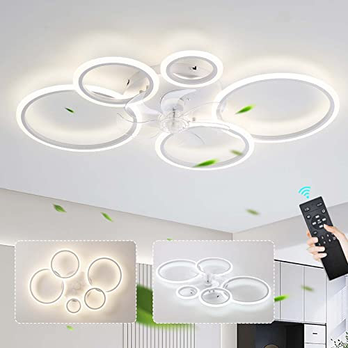 GWYAJTU Ventilador De Techo Con Luz Diseño Y Mando A Distancia Silencioso Lampara Ventilador Techo LED 6 Velocidades Reversible Regulable Moderno Fan Light Para Dormitorio Salon-White