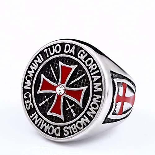 XJruixi Heavy Metal Crusader Red Cross Ring Men Boys Gold/Silver Color Stainless Steel Knight Templar Ring Male Hip Hop Fashion Jewelry