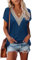 Famulily Blue Oversized Tshirt Women Summer Tops, Sexy V Neck Petal Sleeve Shirts T-Shirts, Casual (XXL, Blue)
