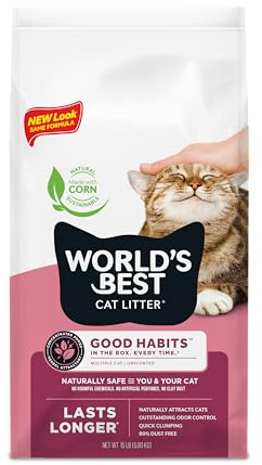 WORLD'S BEST CAT LITTER Good Habits Cat Attract Litter | Natural Plant-Based Attractant | Flushable Corn Litter | Unscented Odor Control | Low Tracking & Lightweight | 15lb Bag | 1+ Month Supply*
