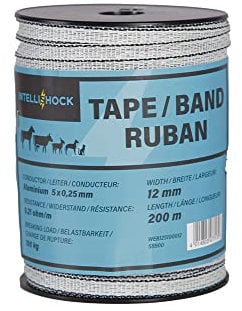 IntelliShock - Ruban Mixte de clôture électrique - Longueur : 200m - Largeur : 12mm - Conducteur Aluminium 5 X 0,25 mm - Résistance 0,21 ohm/m - Sécuriser Son élevage et Son Bétail dans Les Pâturages