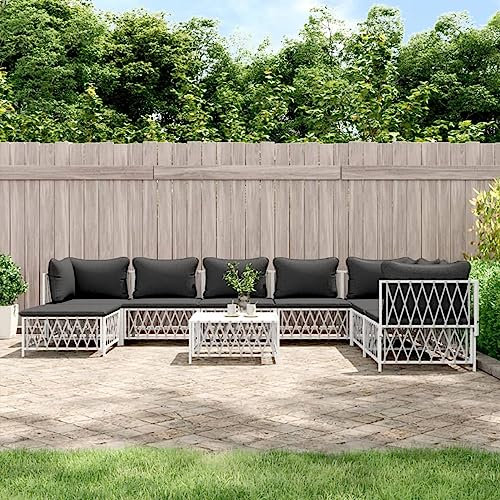 ZEYUAN 9-TLG. Garten-Lounge-Set mit Kissen Weiß Stahl, Gartenmöbel, Möbelsets, Garten Lounge, Balkonmöbel Lounge, Lounge Möbel Outdoor, Gartengarnitur, Sitzlounge Balkon 3186914