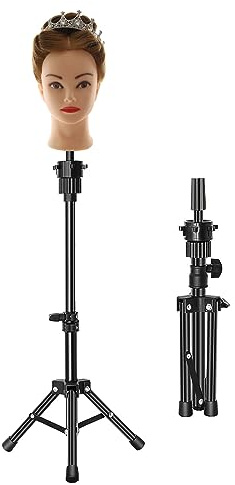 Mini Tripod Wig Stand Adjustable Desktop Mannequin Head Holder 14.5-24.8 In | Adjustable Desktop Mannequin Head Stand Tripod for Hairdressing Training, Styling, and Display, Black