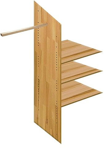 Lomadox Schlafzimmer Massivholz Trennwand mit Kleiderstange, Einlegeböden für 2 türigen Kleiderschrank Schrank in Wildeiche massiv, B/H/T: ca. 92/150/55 cm