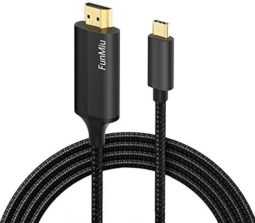 USB-C-auf-HDMI-Kabel, 1,8 m, Type C auf HDMI-Adapter, 4K Thunderbolt 3 auf HDMI-Kabel, kompatibel mit MacBook Pro, MacBook Air, iPad Pro, Samsung S20/Note10/S10, Huawei Mate 30/20/P30/20 (schwarz)