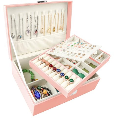 Homeanda schmuckkästchen damen schmuckschatulle schmuckkästchen mit schlüssel schmuckbox leder schmuckschatulle groß schmuckkästchen schmuckschatullen(UG-Rosa)