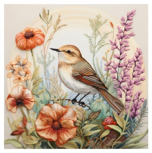 Cukol Vögel Kreuzstich Set Vorgedruckt, Tiere Stickvorlagen Stickbilder Vorgedruckt Kreuzstich Stickpackungen Stickpackung Cross Stitch Embroidery Kit Stickset Sticken Set Erwachsene Anfänger 40x40