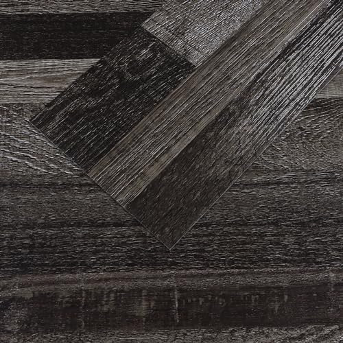 VEELIKE Fliesenaufkleber Holzoptik Schwarz Grau PVC Bodenbelag Selbstklebend Fliesen Vinylboden Holzoptik Klebefliesen Bad Boden Wasserfest Küchenfliesen Venylbodenbelag Esszimmer 90cm×15cm 32 Stück