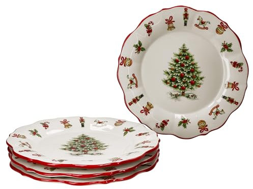 MamboCat Maestro Natale Set di 4 piatti da pasticceria Ø 28,5 cm I piatti piani in ceramica italiana per 4 persone con decorazioni natalizie, piatti piani per biscotti & Co I servizio per Natale,