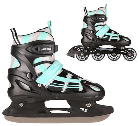 Nils Extreme 2-In-1 Inliner Eishockey Chaska, Farbe:Blau-Grün, Größe:L(39-42)