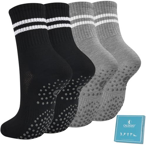 Caldodo Stoppersocken Damen 4Paar Yoga Socken 39-42, Geschenke für Frauen Antirutschsocken Rutschsocken mit Noppen Pilates Socken