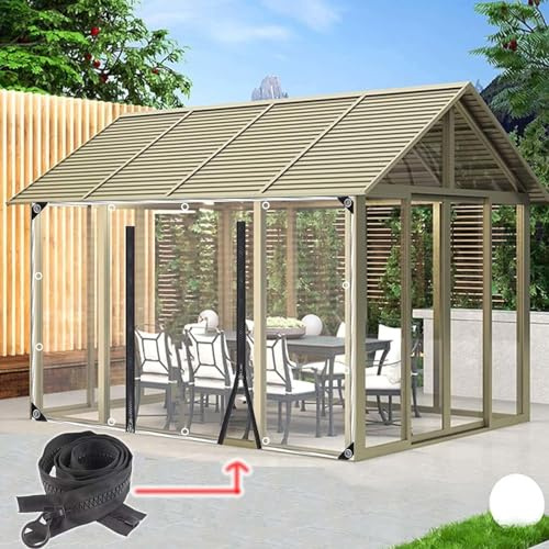 Gazebo Transparent Tarpaulin Side Panels,Outdoor Clear Tarp Curtains With Zip Doors,Rain Curtains,0.3mm Waterproof Pvc Plastic Tarpaulin,for Patio Porch Carport Pergola,L×H-1*1.5m(3.3*4.9ft)