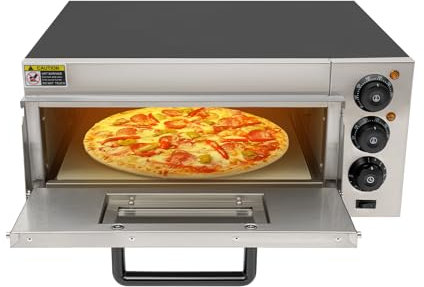 Forno per pizza per pizza, forno elettrico per pizza in acciaio inox, 2000 W, con controllo della temperatura e del tempo per cuocere spuntini per pizze